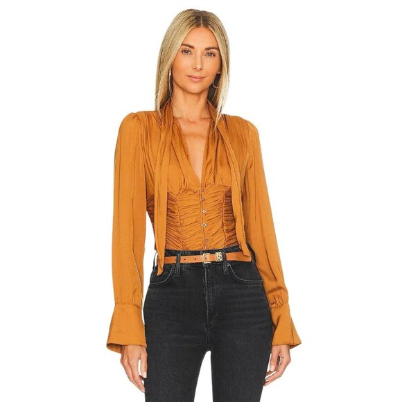 Free People Meet Me There Buttondown Top in Amber X-Small New Womens Blouse - Picture 6 of 14